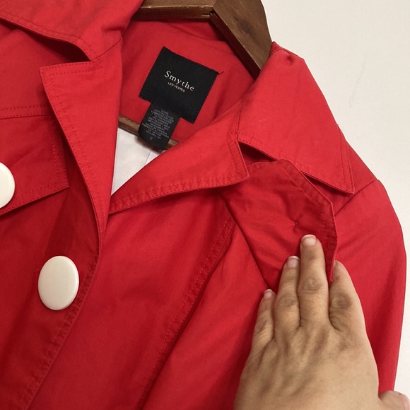 Smythe Jacket Womens 2 Red Cotton Short Trench White Buttons Classic Designer - Picture 7 of 16